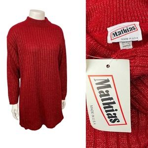 Deadstock Vintage Red Metallic Long Tunic Sweater / Oversized Small *
